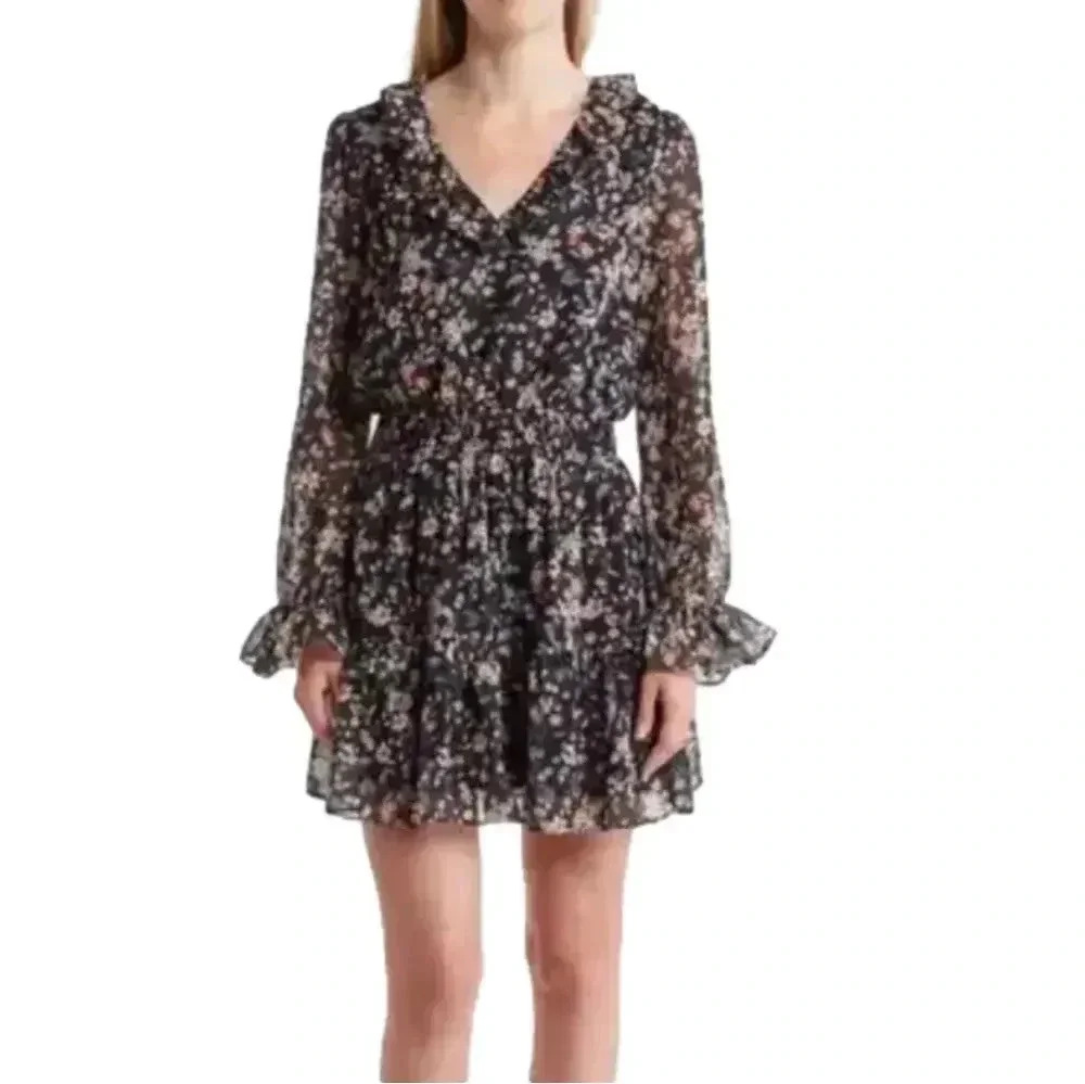 SOCIALITE Long Sleeve Smocked Waist Chiffon Minidress